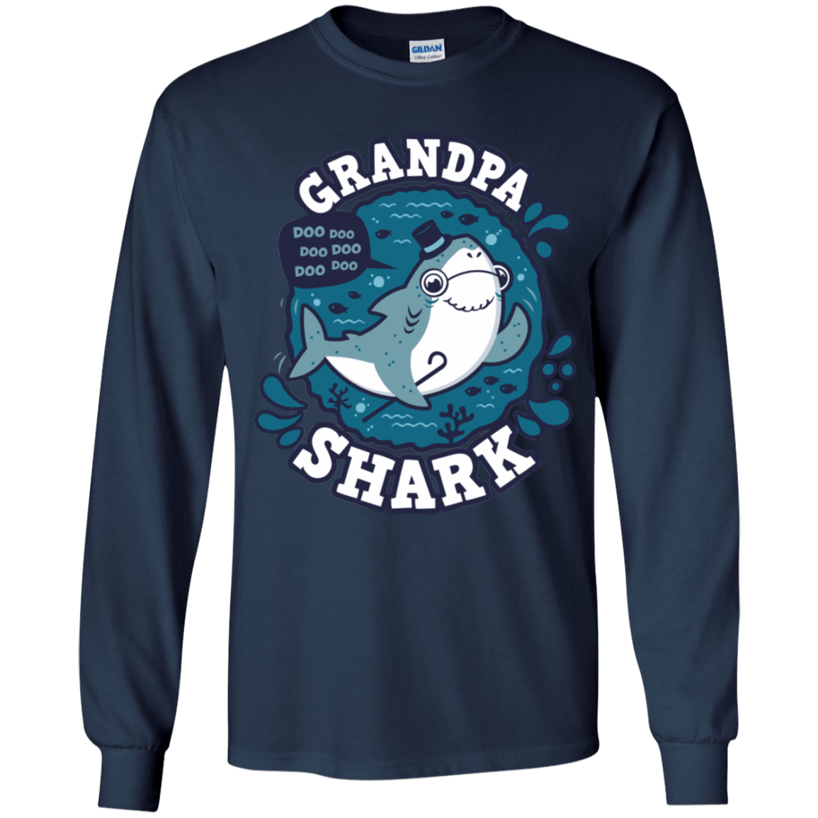 T-Shirts Navy / YS Shark Family trazo - Grandpa Youth Long Sleeve T-Shirt