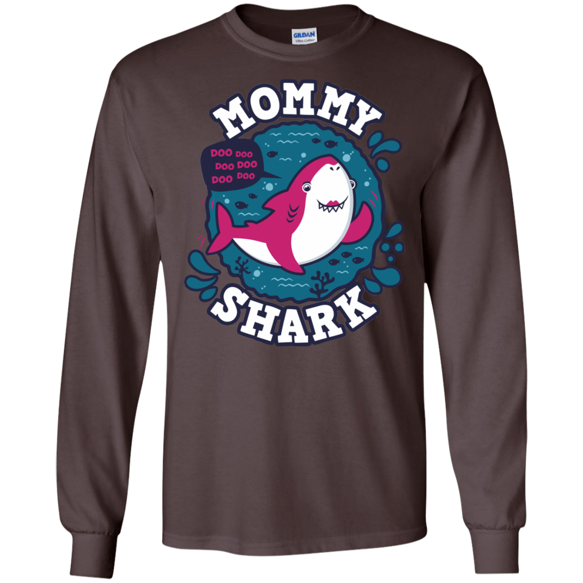 T-Shirts Dark Chocolate / S Shark Family trazo - Mommy Men's Long Sleeve T-Shirt