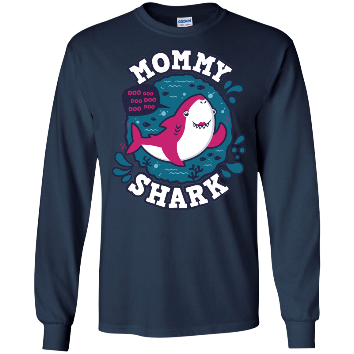 T-Shirts Navy / S Shark Family trazo - Mommy Men's Long Sleeve T-Shirt