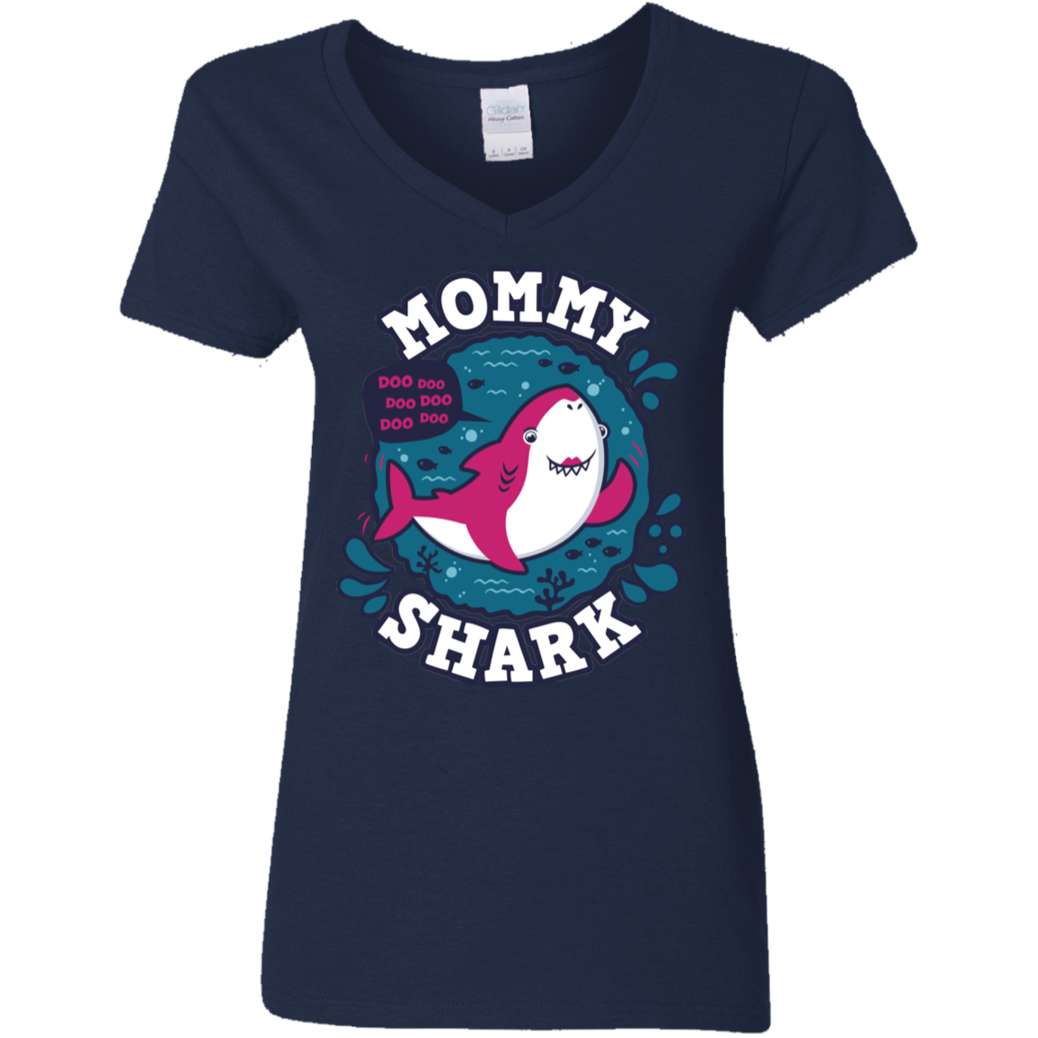 T-Shirts Navy / S Shark Family trazo - Mommy Women's V-Neck T-Shirt