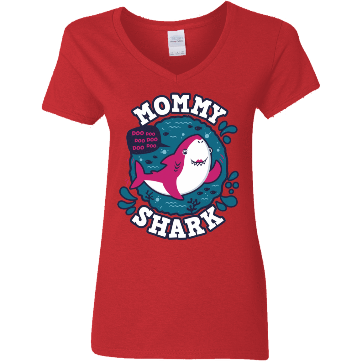 T-Shirts Red / S Shark Family trazo - Mommy Women's V-Neck T-Shirt