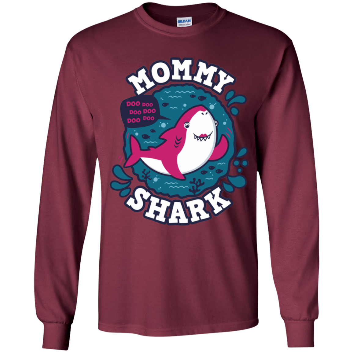 T-Shirts Maroon / YS Shark Family trazo - Mommy Youth Long Sleeve T-Shirt