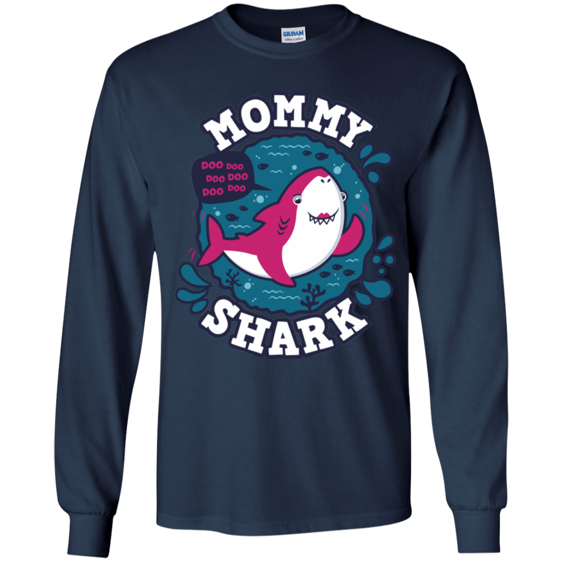 T-Shirts Navy / YS Shark Family trazo - Mommy Youth Long Sleeve T-Shirt