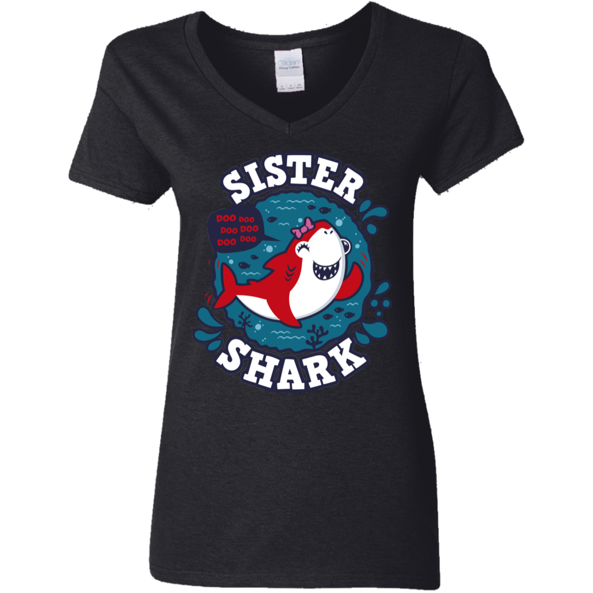 T-Shirts Black / S Shark Family trazo - Sister Women's V-Neck T-Shirt