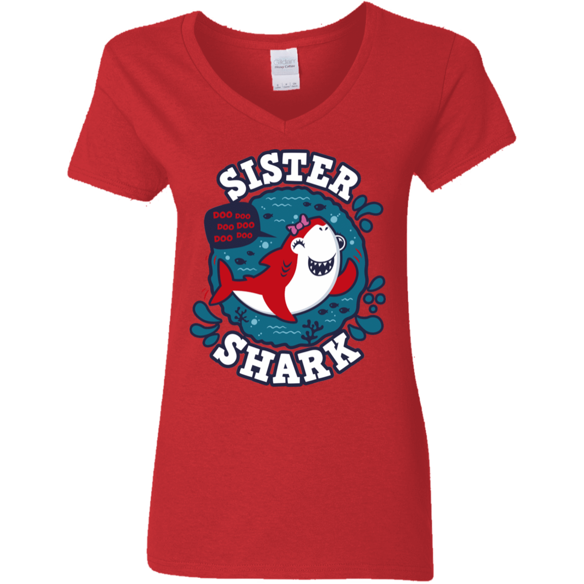 T-Shirts Red / S Shark Family trazo - Sister Women's V-Neck T-Shirt