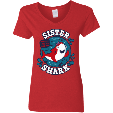 T-Shirts Red / S Shark Family trazo - Sister Women's V-Neck T-Shirt