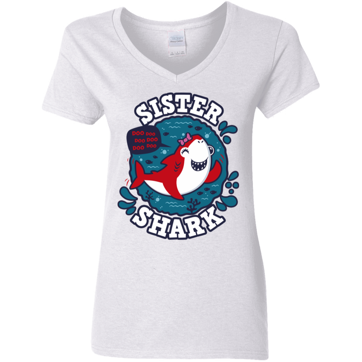 T-Shirts White / S Shark Family trazo - Sister Women's V-Neck T-Shirt