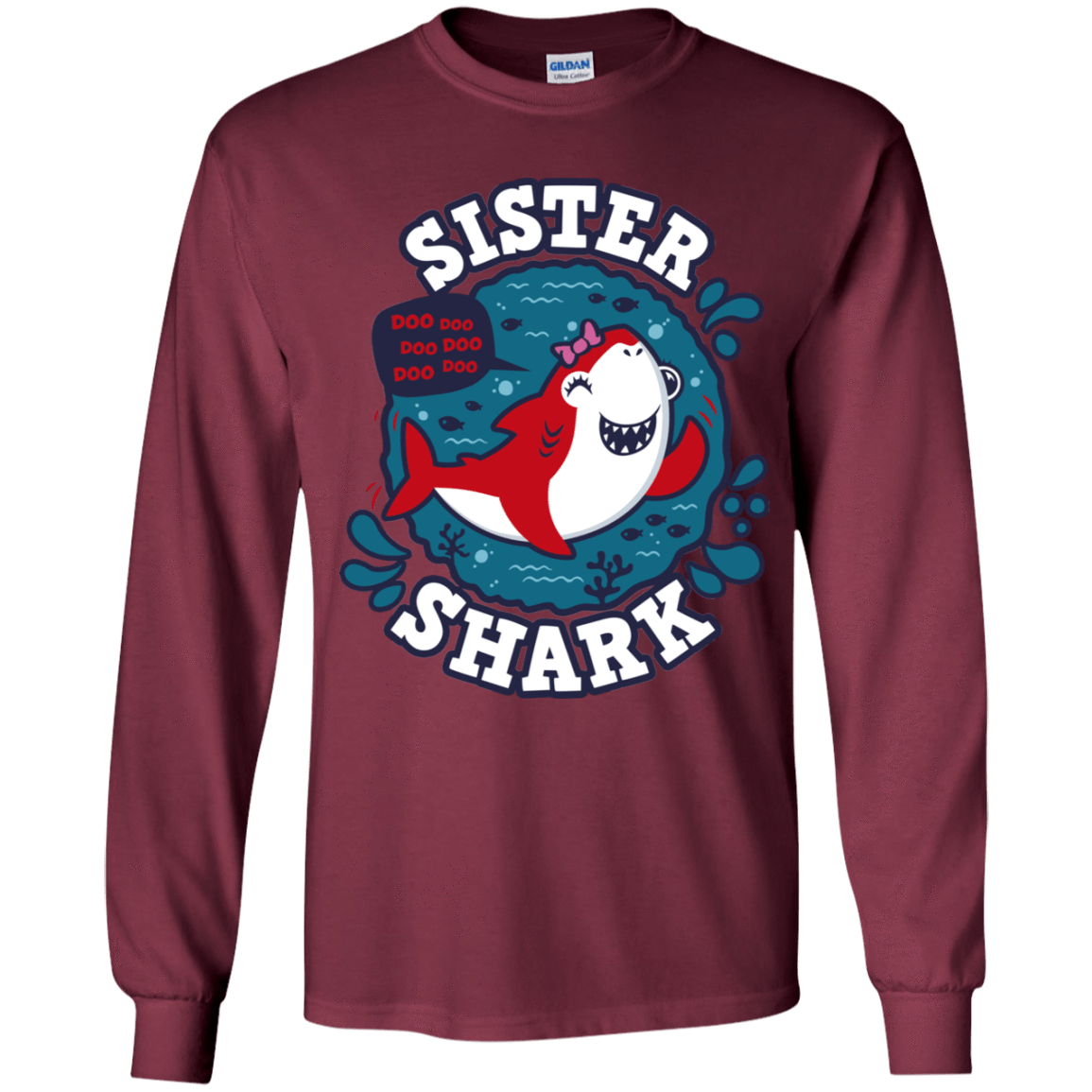 T-Shirts Maroon / YS Shark Family trazo - Sister Youth Long Sleeve T-Shirt