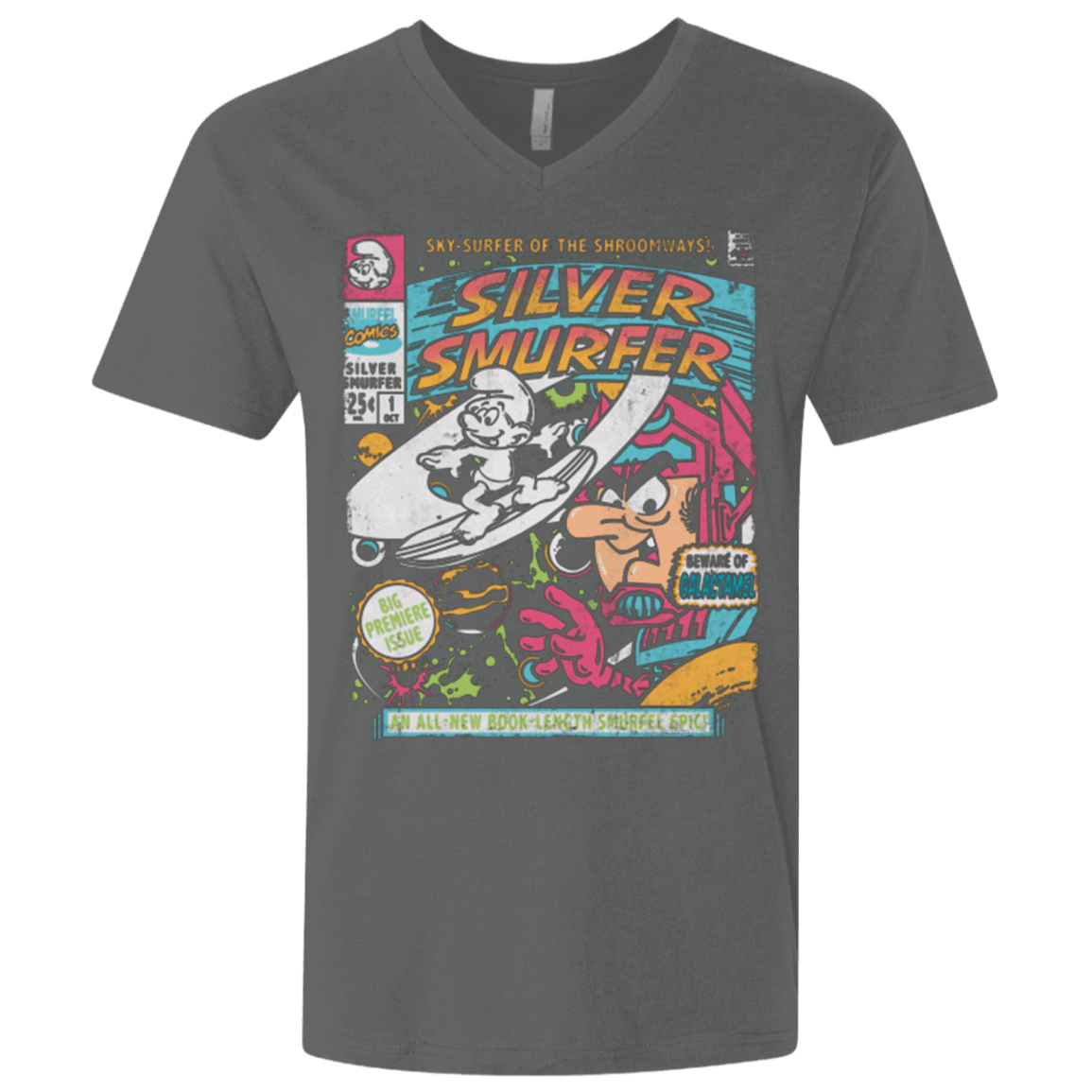 T-Shirts Heavy Metal / X-Small Silver Smurfer Men's Premium V-Neck