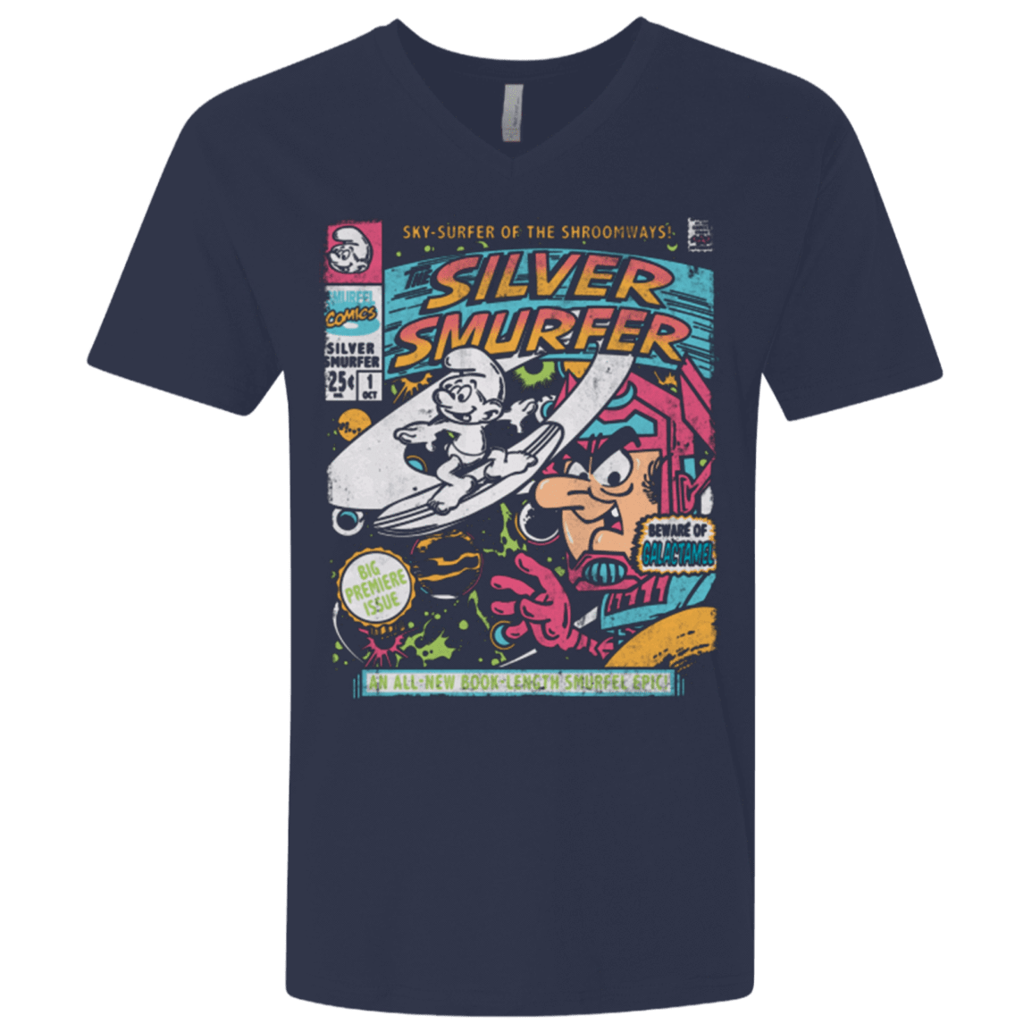 T-Shirts Midnight Navy / X-Small Silver Smurfer Men's Premium V-Neck