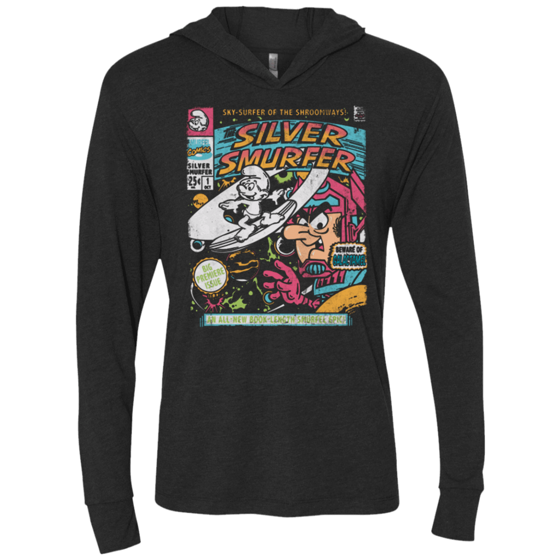 T-Shirts Vintage Black / X-Small Silver Smurfer Triblend Long Sleeve Hoodie Tee