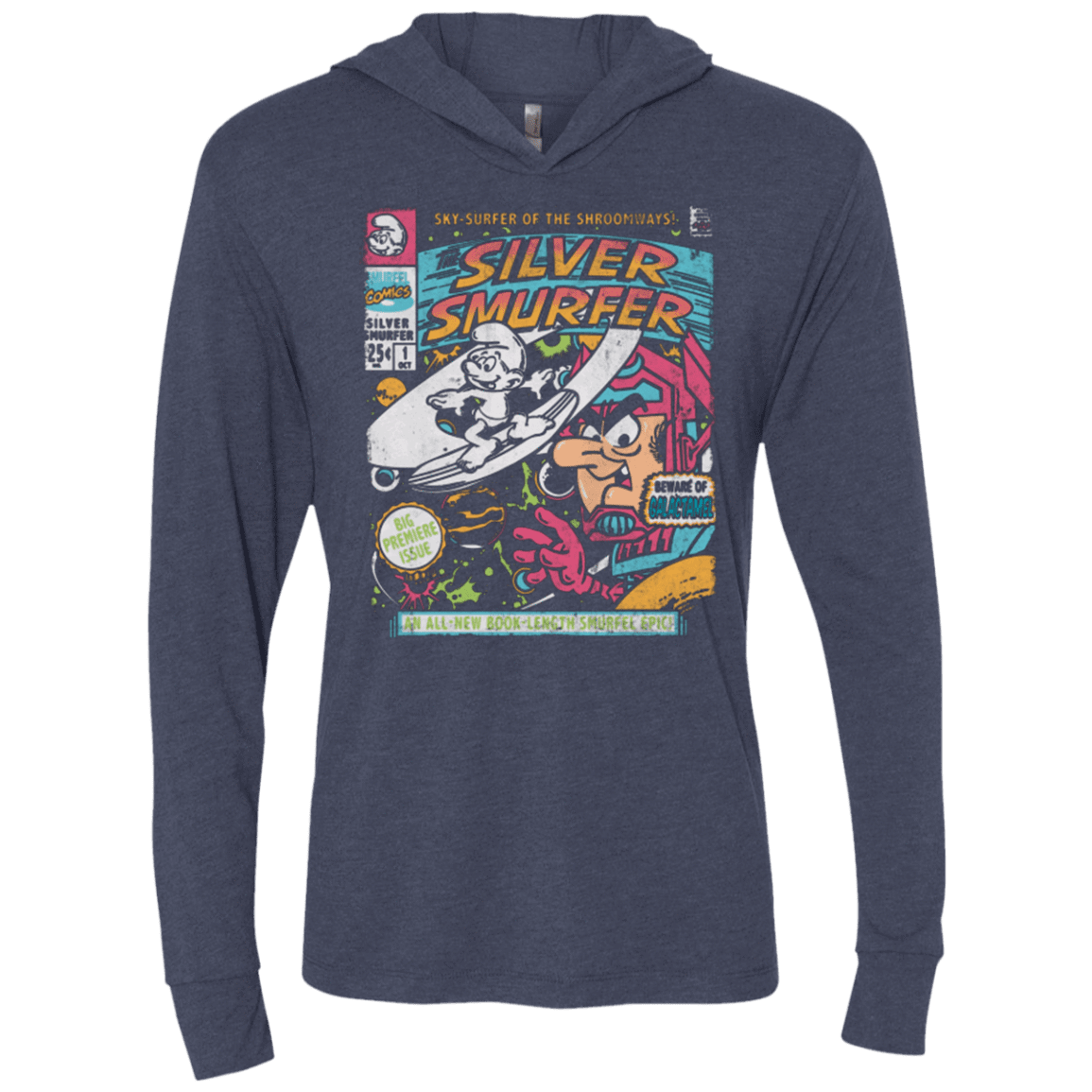 T-Shirts Vintage Navy / X-Small Silver Smurfer Triblend Long Sleeve Hoodie Tee