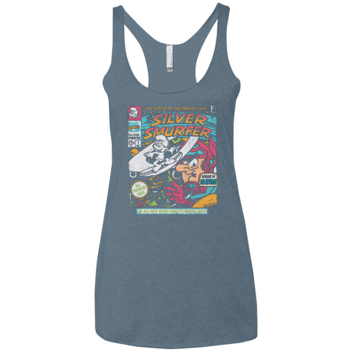 T-Shirts Indigo / X-Small Silver Smurfer Women's Triblend Racerback Tank