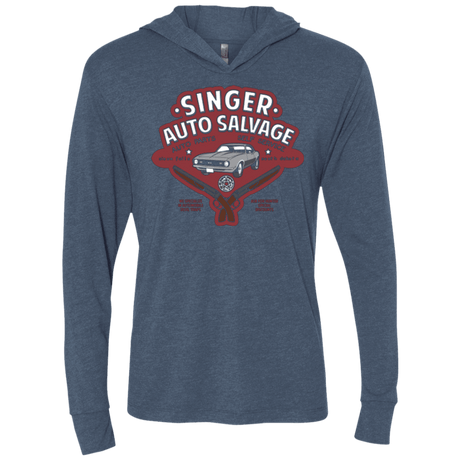 T-Shirts Indigo / X-Small Singer Auto Salvage Triblend Long Sleeve Hoodie Tee