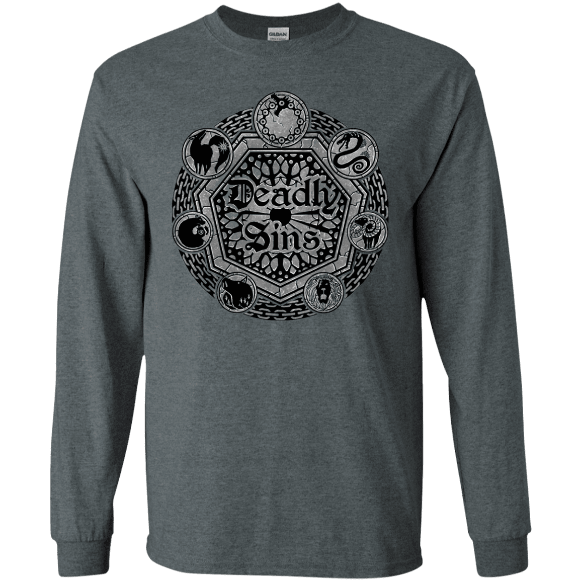 T-Shirts Dark Heather / S Sins Shield Men's Long Sleeve T-Shirt