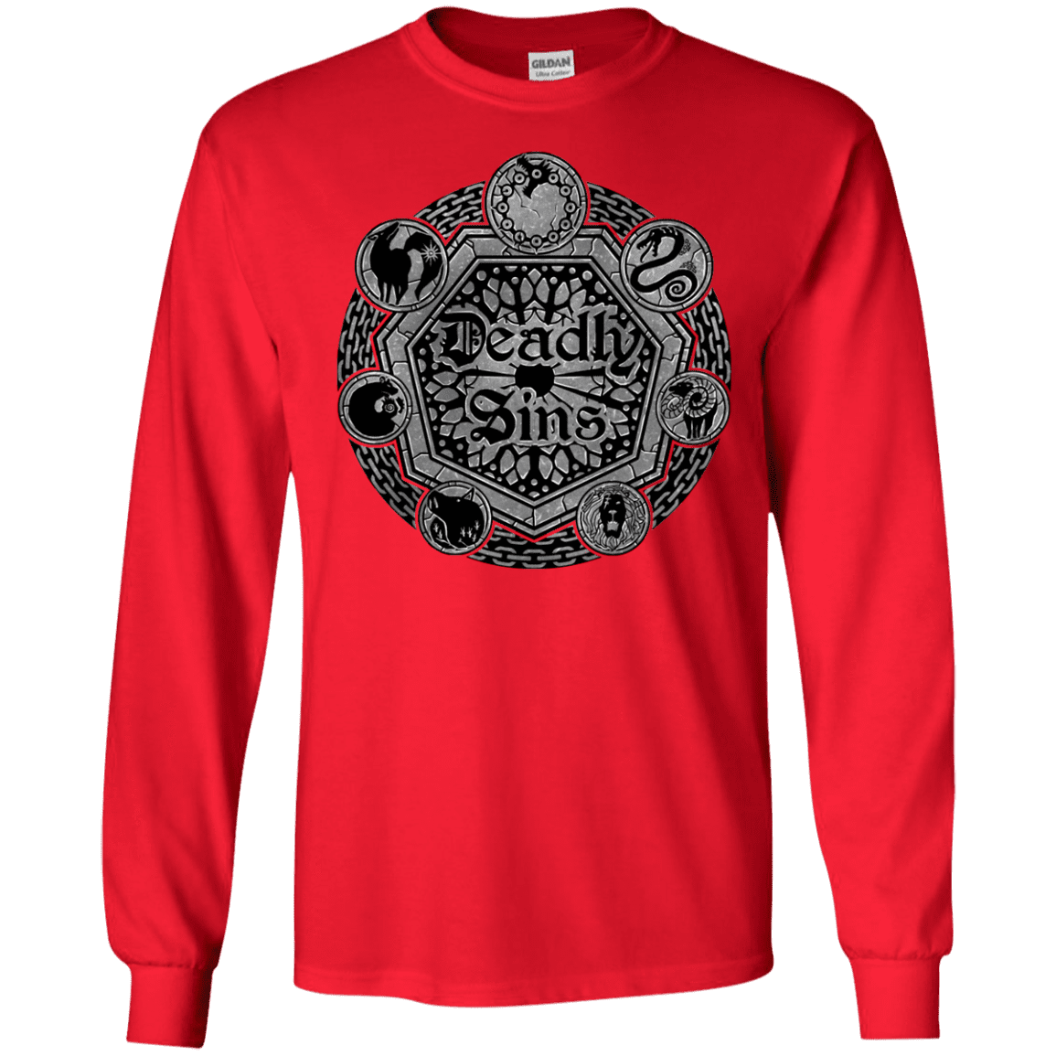 T-Shirts Red / S Sins Shield Men's Long Sleeve T-Shirt