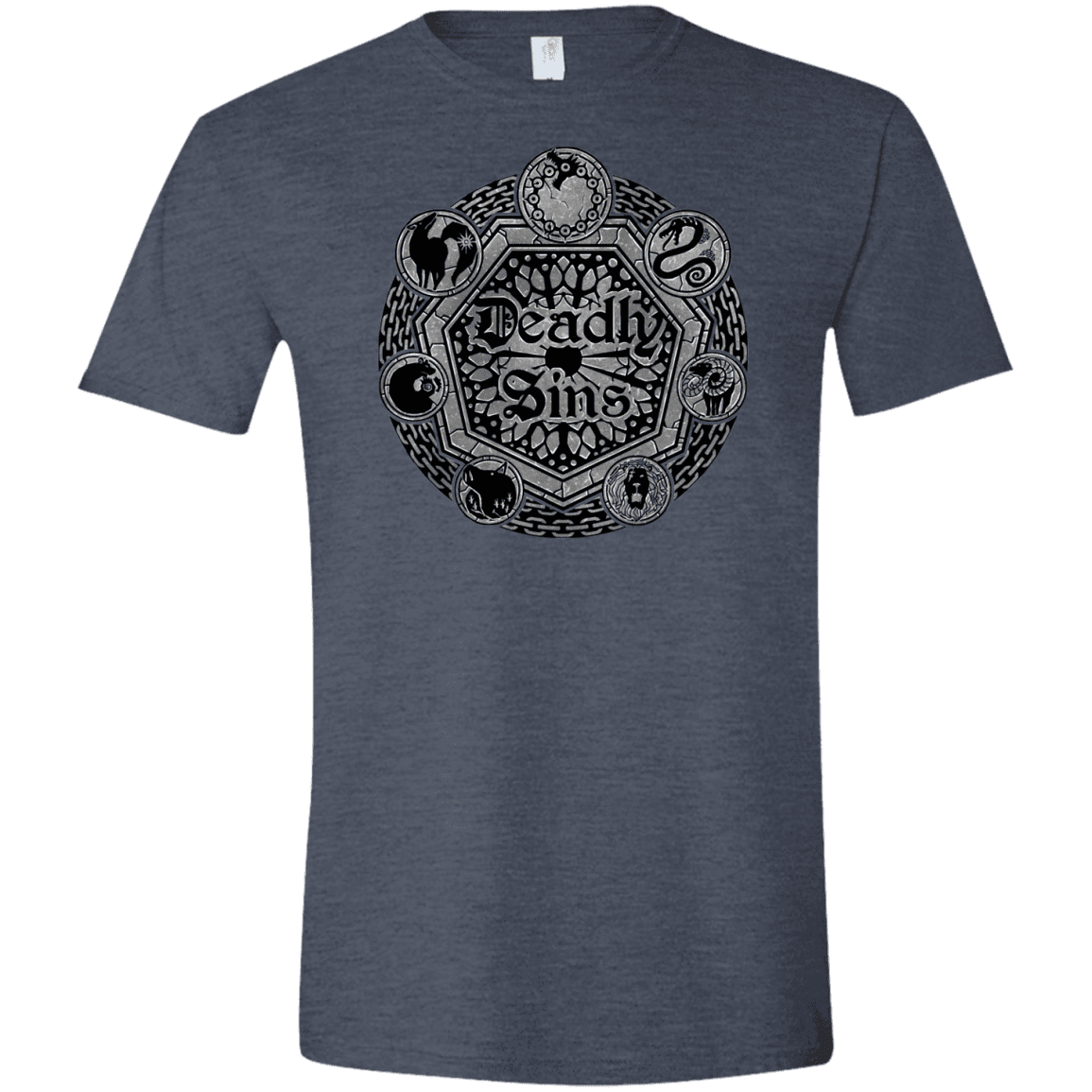 T-Shirts Heather Navy / S Sins Shield Men's Semi-Fitted Softstyle