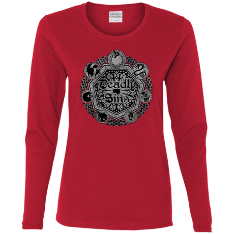 T-Shirts Red / S Sins Shield Women's Long Sleeve T-Shirt