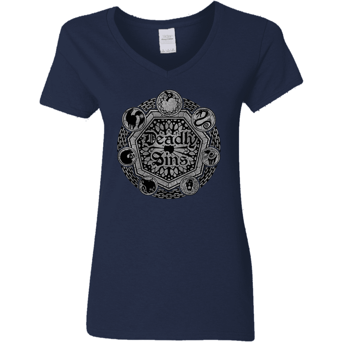 T-Shirts Navy / S Sins Shield Women's V-Neck T-Shirt