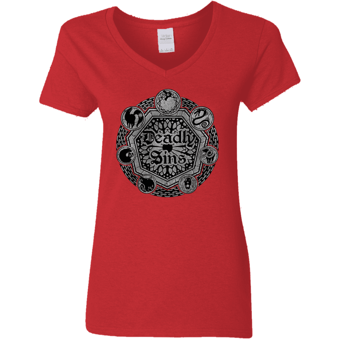 T-Shirts Red / S Sins Shield Women's V-Neck T-Shirt