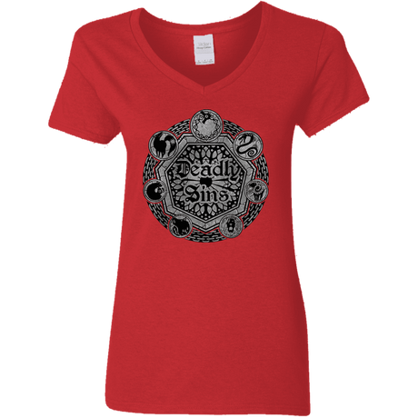 T-Shirts Red / S Sins Shield Women's V-Neck T-Shirt