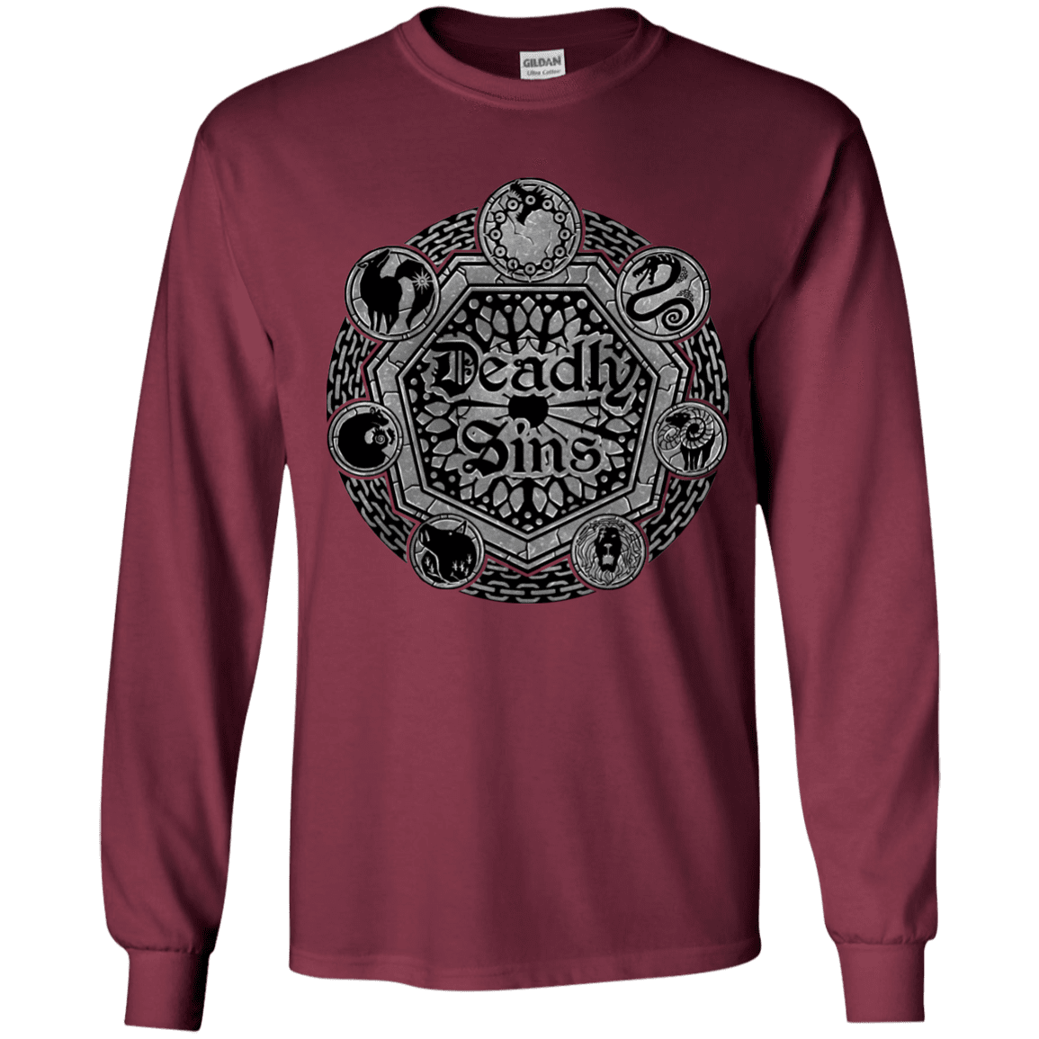 T-Shirts Maroon / YS Sins Shield Youth Long Sleeve T-Shirt