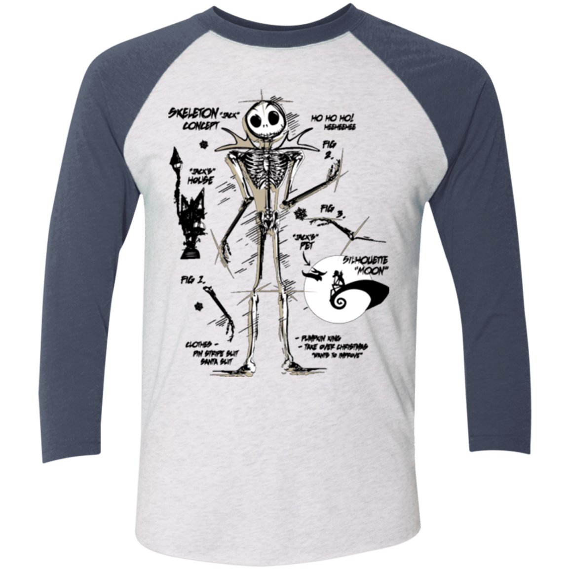 T-Shirts Heather White/Indigo / X-Small Skeleton Concept Men's Triblend 3/4 Sleeve