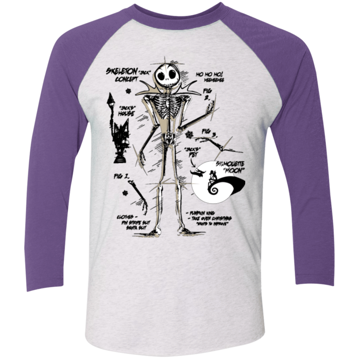 T-Shirts Heather White/Purple Rush / X-Small Skeleton Concept Men's Triblend 3/4 Sleeve