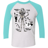 T-Shirts Heather White/Tahiti Blue / X-Small Skeleton Concept Men's Triblend 3/4 Sleeve