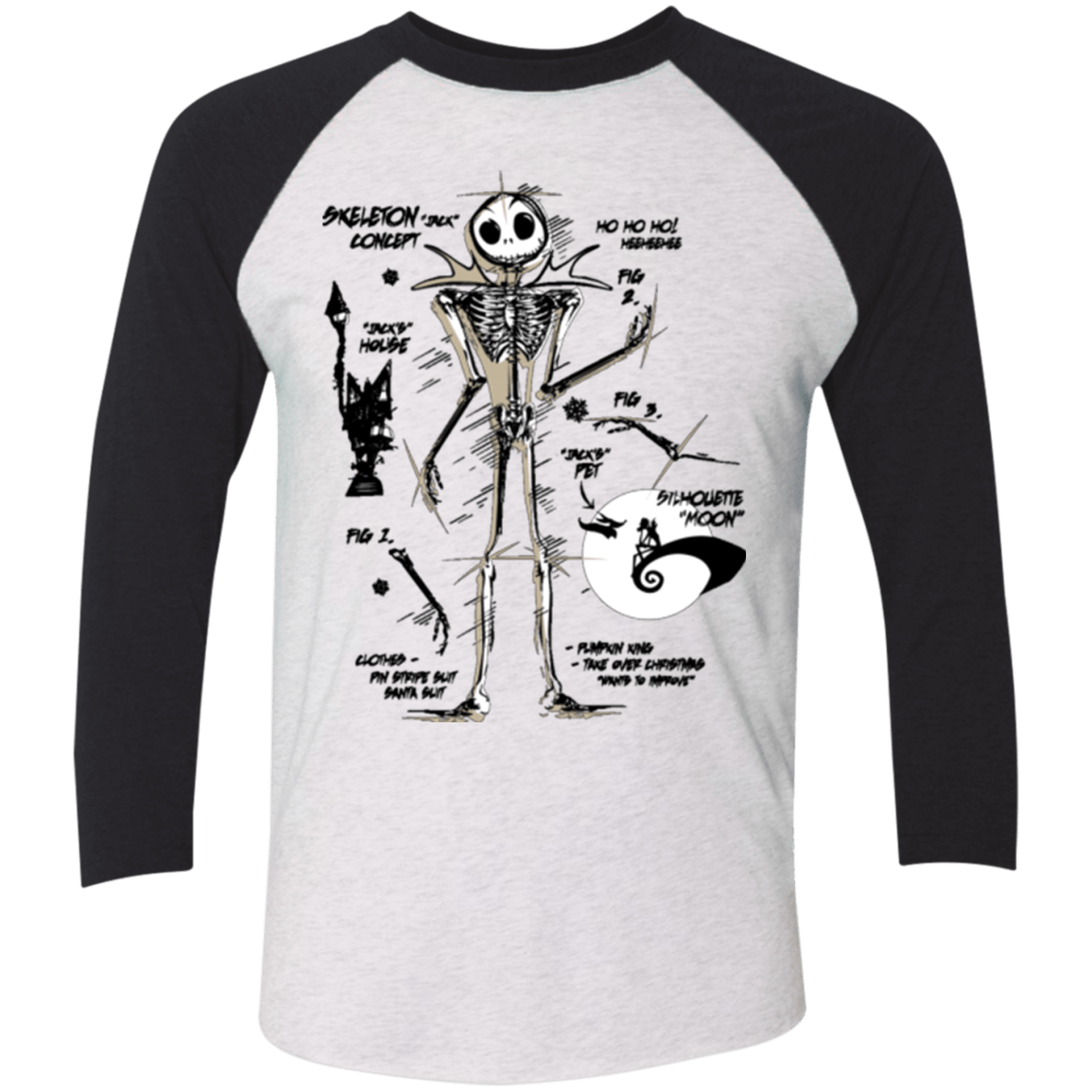 T-Shirts Heather White/Vintage Black / X-Small Skeleton Concept Men's Triblend 3/4 Sleeve