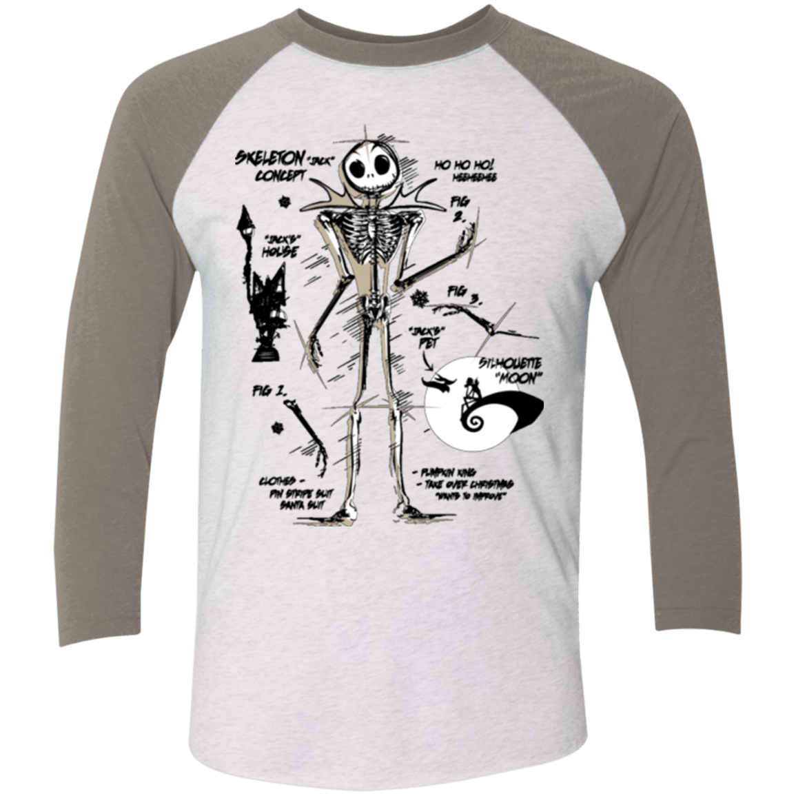 T-Shirts Heather White/Vintage Grey / X-Small Skeleton Concept Men's Triblend 3/4 Sleeve