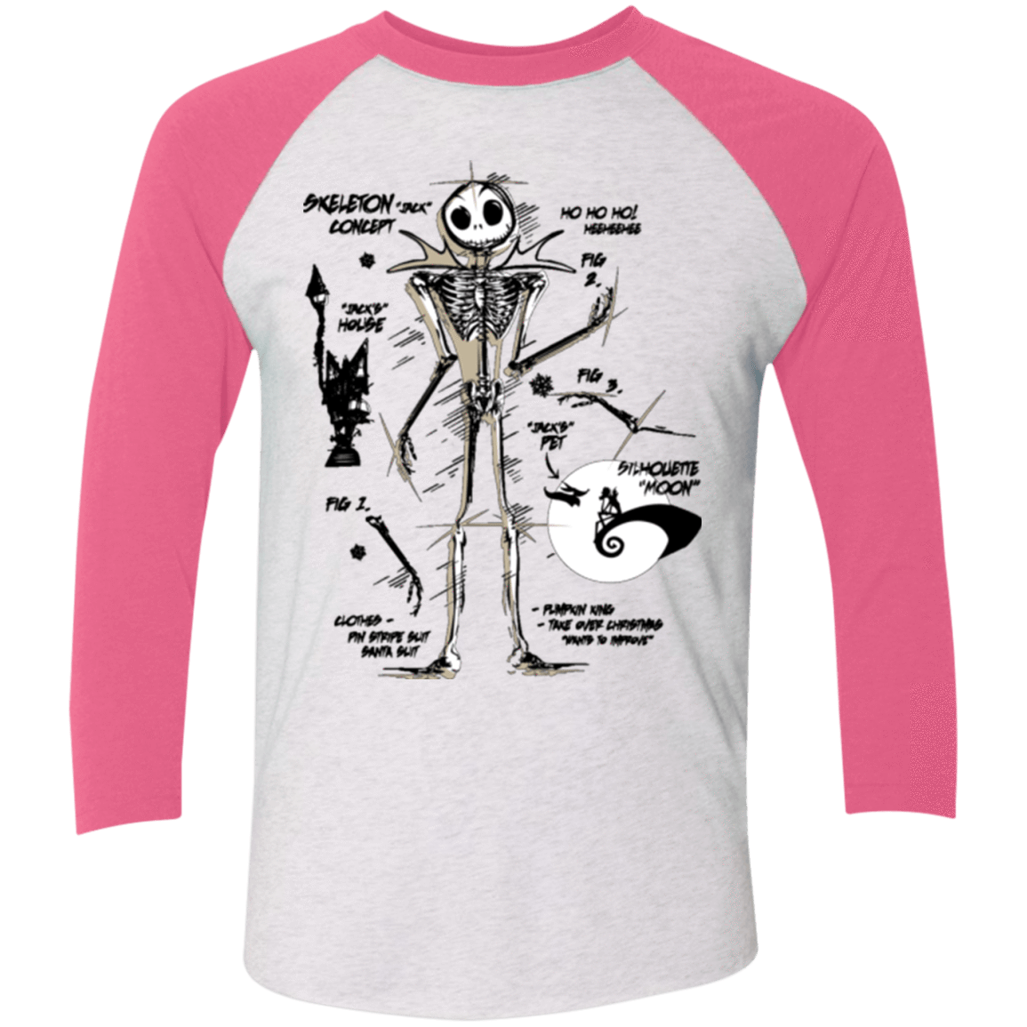 T-Shirts Heather White/Vintage Pink / X-Small Skeleton Concept Men's Triblend 3/4 Sleeve