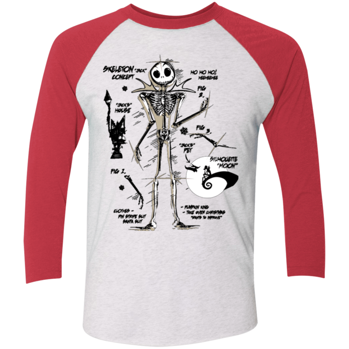 T-Shirts Heather White/Vintage Red / X-Small Skeleton Concept Men's Triblend 3/4 Sleeve
