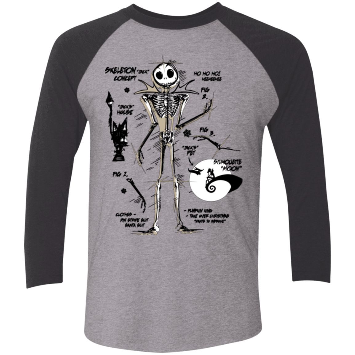 T-Shirts Premium Heather/ Vintage Black / X-Small Skeleton Concept Men's Triblend 3/4 Sleeve