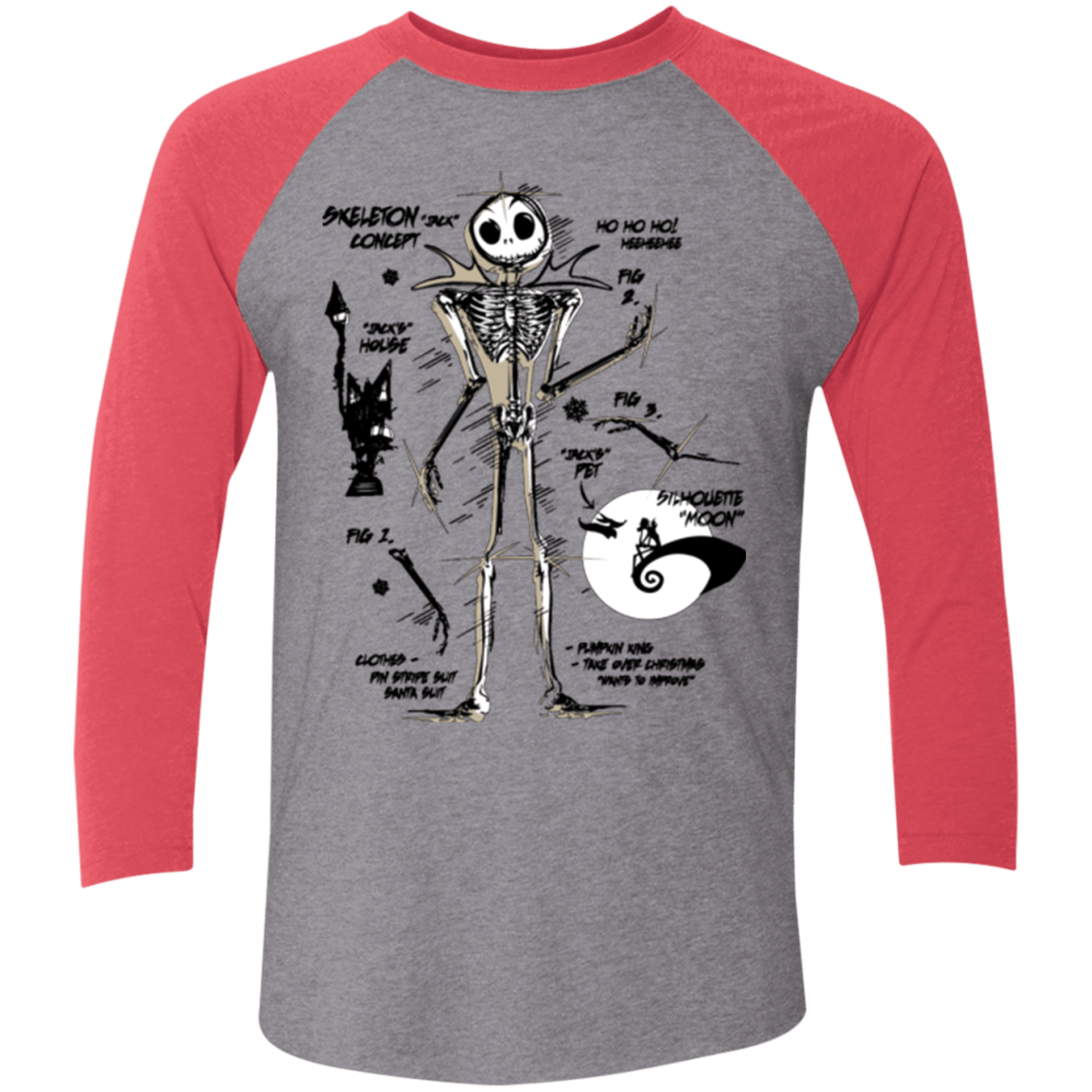 T-Shirts Premium Heather/ Vintage Red / X-Small Skeleton Concept Men's Triblend 3/4 Sleeve
