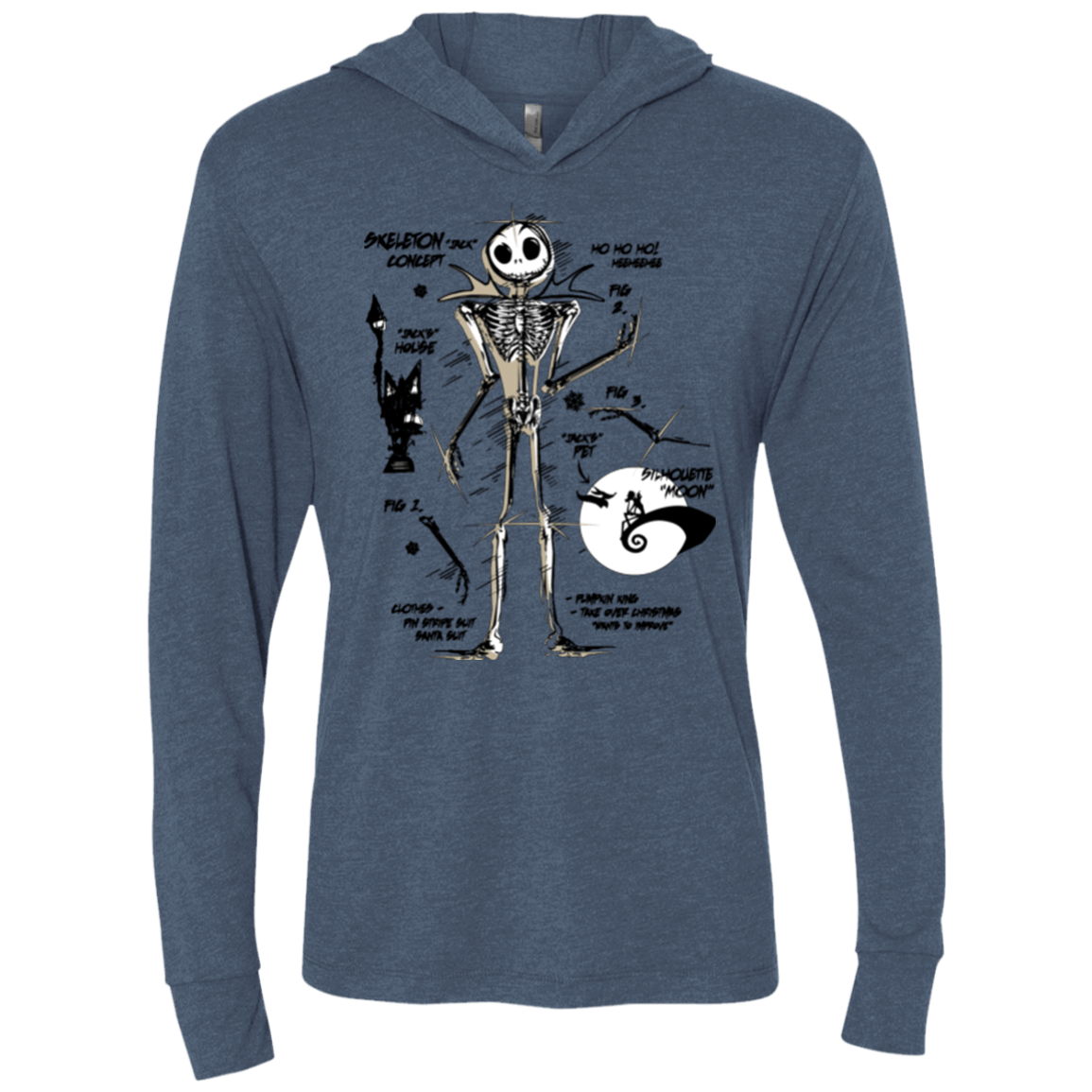 T-Shirts Indigo / X-Small Skeleton Concept Triblend Long Sleeve Hoodie Tee