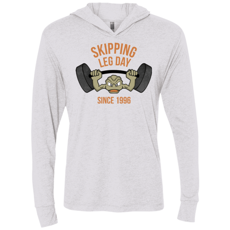 T-Shirts Heather White / X-Small Skipping Leg Day Triblend Long Sleeve Hoodie Tee
