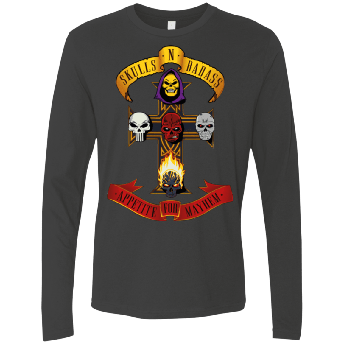 T-Shirts Heavy Metal / Small Skull And Badass Men's Premium Long Sleeve
