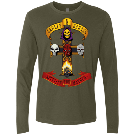 T-Shirts Military Green / Small Skull And Badass Men's Premium Long Sleeve