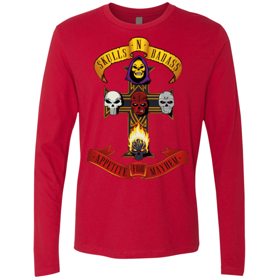 T-Shirts Red / Small Skull And Badass Men's Premium Long Sleeve