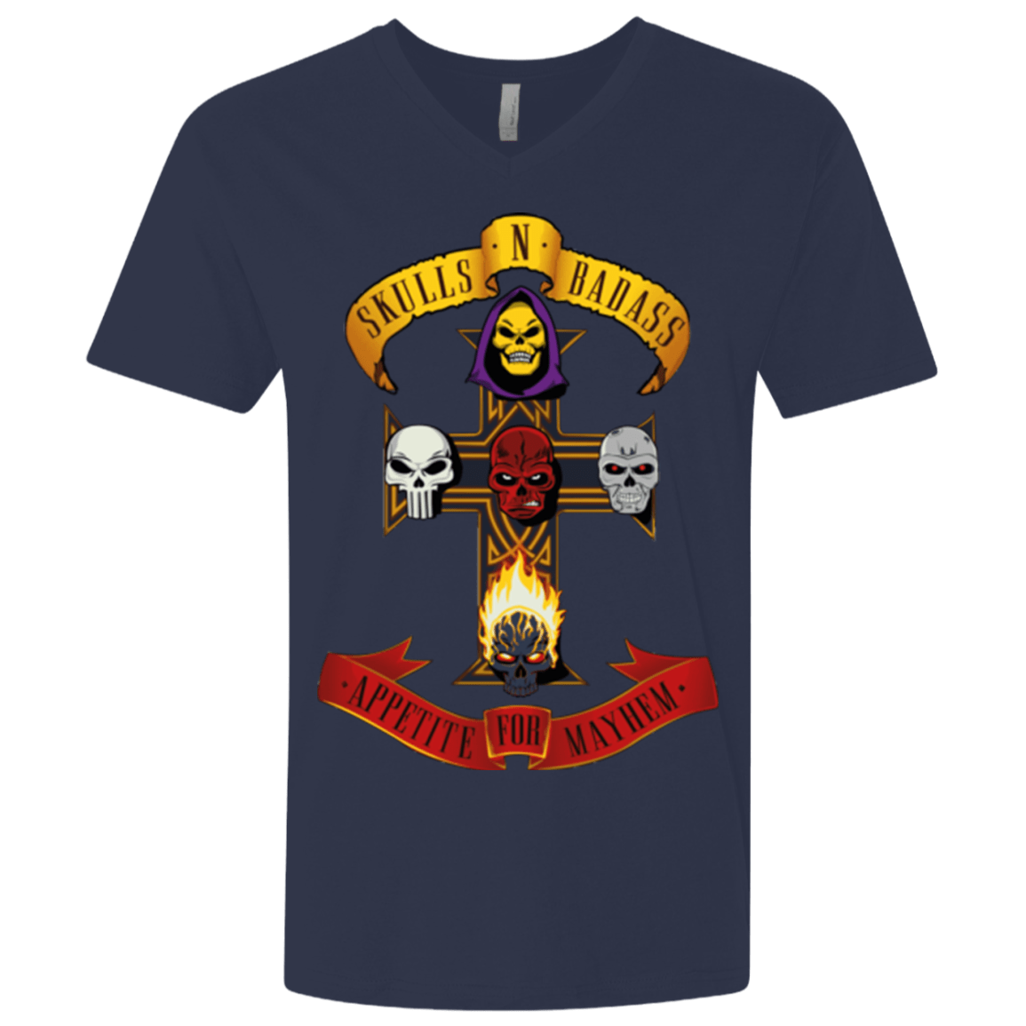 T-Shirts Midnight Navy / X-Small Skull And Badass Men's Premium V-Neck
