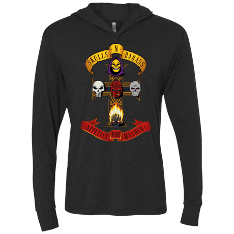 T-Shirts Vintage Black / X-Small Skull And Badass Triblend Long Sleeve Hoodie Tee