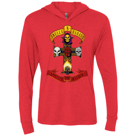 T-Shirts Vintage Red / X-Small Skull And Badass Triblend Long Sleeve Hoodie Tee