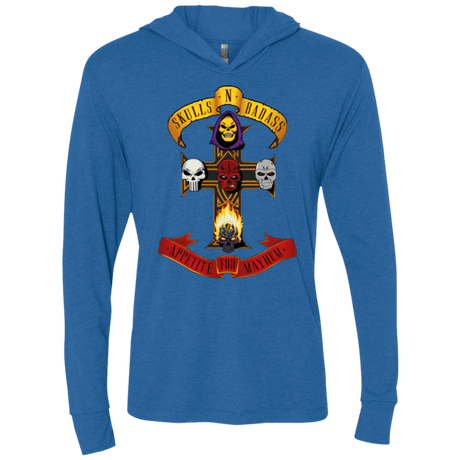 T-Shirts Vintage Royal / X-Small Skull And Badass Triblend Long Sleeve Hoodie Tee