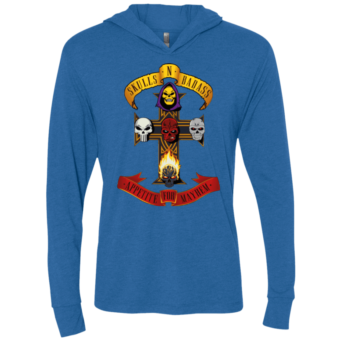 T-Shirts Vintage Royal / X-Small Skull And Badass Triblend Long Sleeve Hoodie Tee