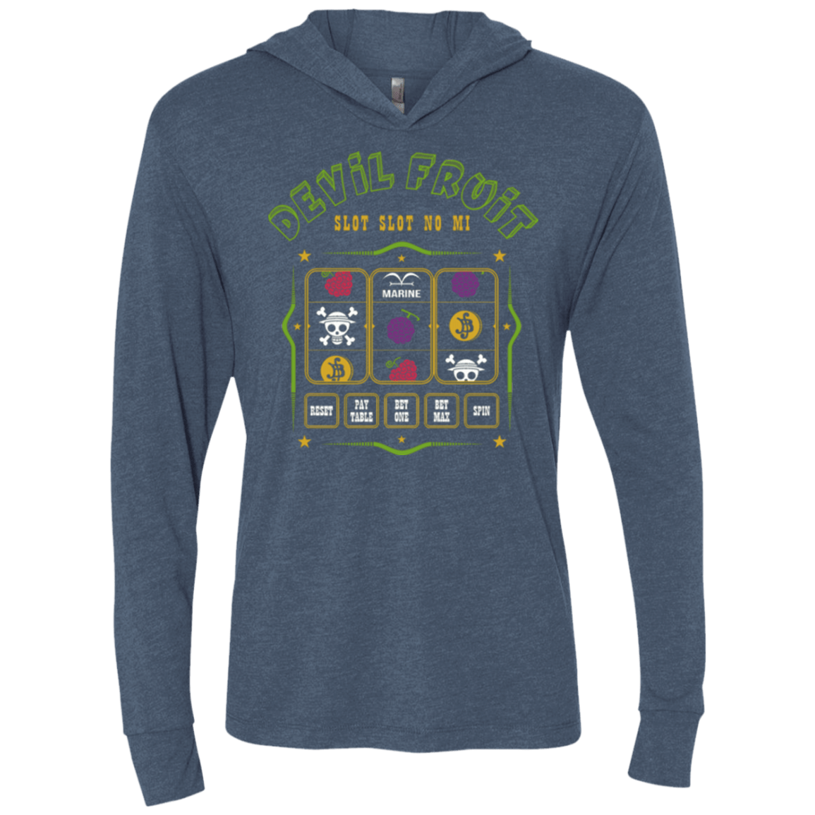 T-Shirts Indigo / X-Small Slot slot Triblend Long Sleeve Hoodie Tee