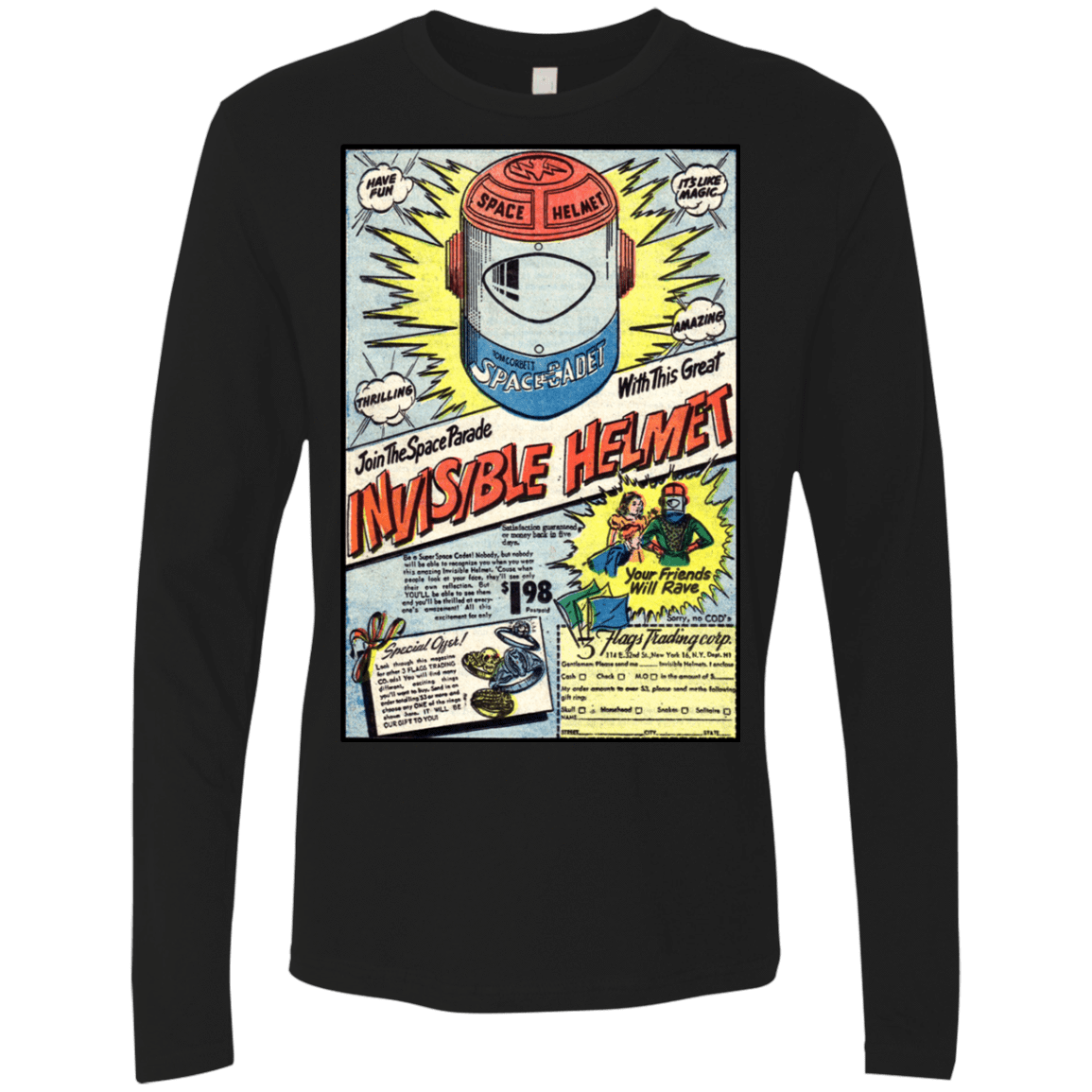T-Shirts Black / Small Space Helmet Men's Premium Long Sleeve