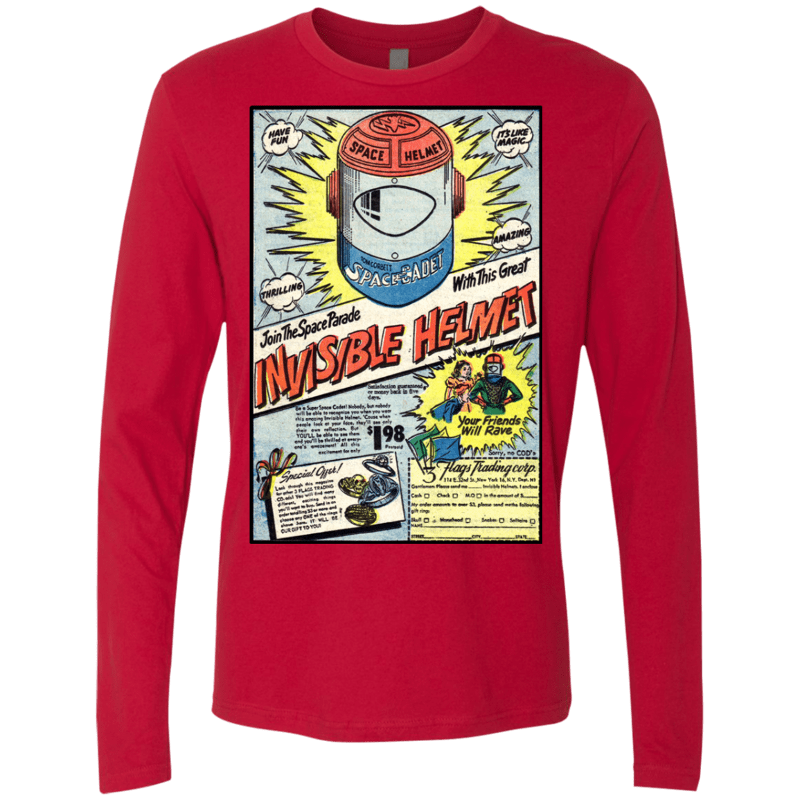 T-Shirts Red / Small Space Helmet Men's Premium Long Sleeve