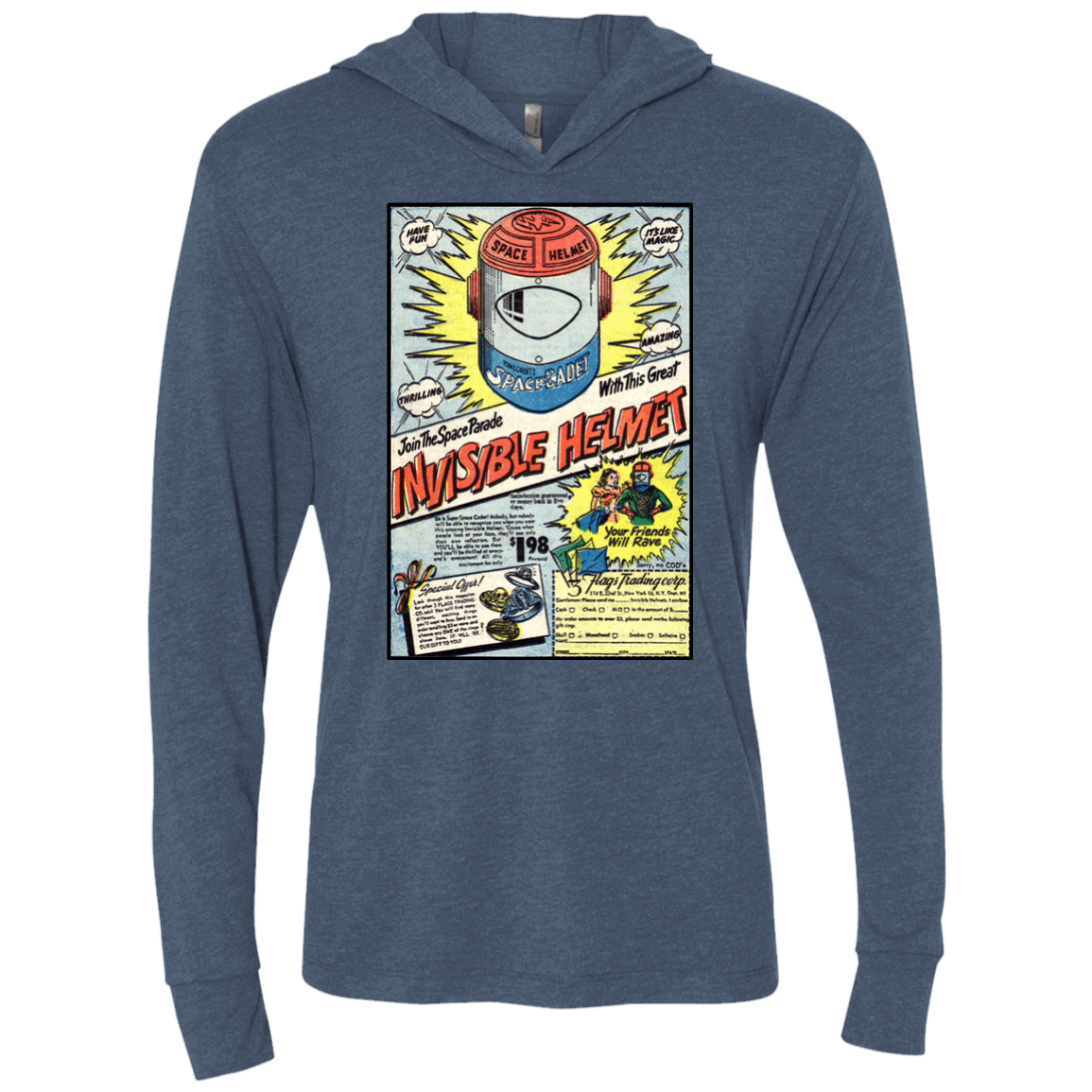 T-Shirts Indigo / X-Small Space Helmet Triblend Long Sleeve Hoodie Tee