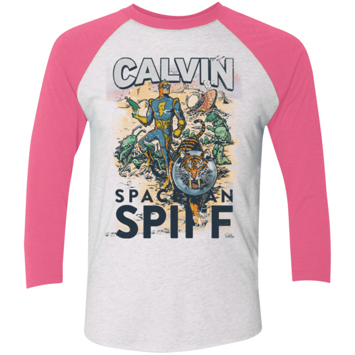 T-Shirts Heather White/Vintage Pink / X-Small Spaceman Spiff Men's Triblend 3/4 Sleeve